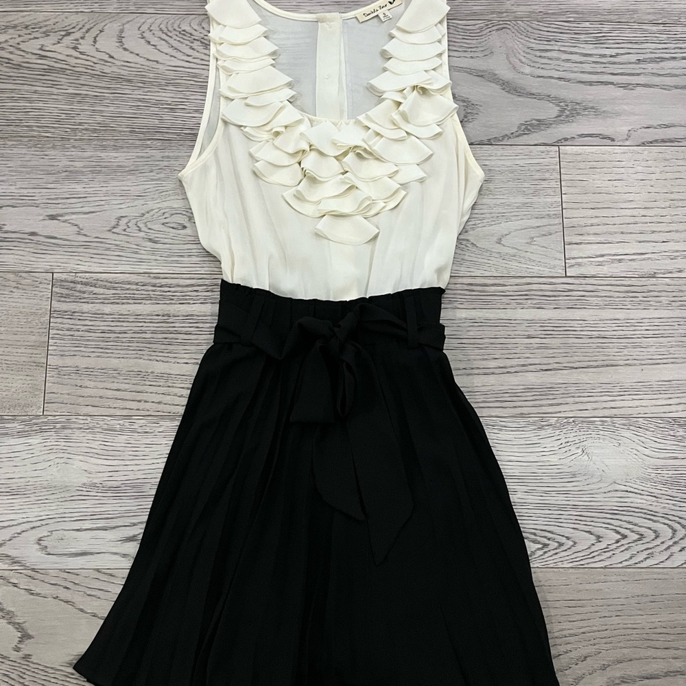 Double Zero Black and Cream Ruffle Mini Dress